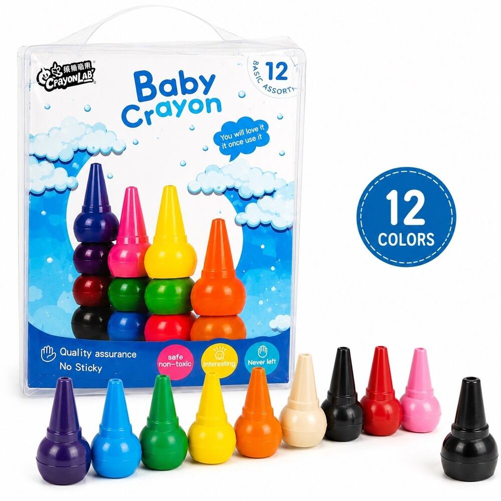 Baby Crayon 12 Color Toddler Crayons Set Palm Grasp Washable Missing Red